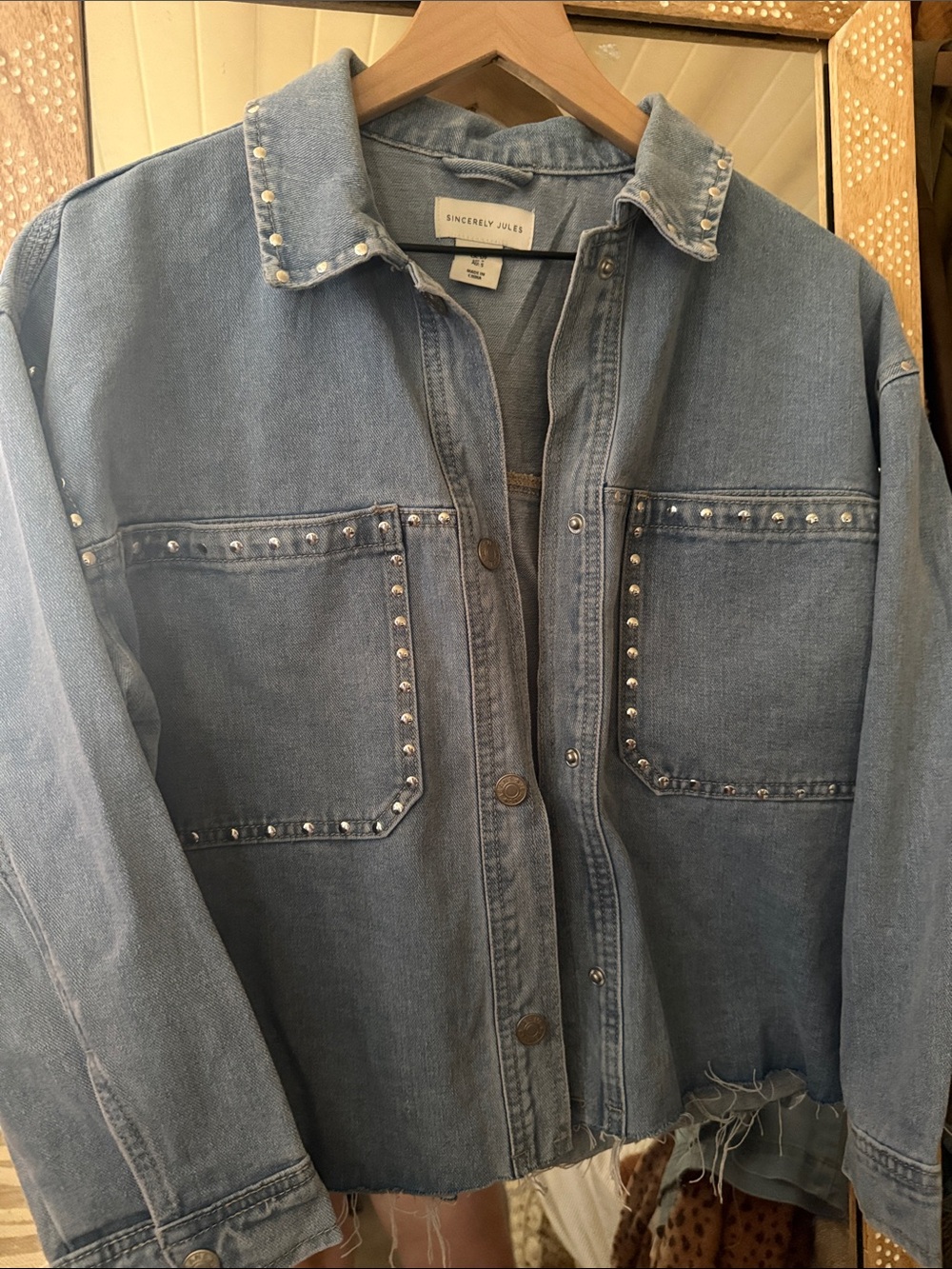 Sincerly Jules Light Blue Studded Denim Jacket